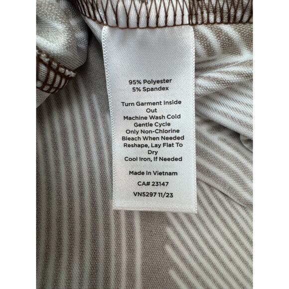 Talbots Jersey Shirtdress Linear Palms Neutral Boho Tie Packable Brown Medium - Picture 8 of 9